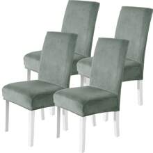 CYCMACO - Fundas de terciopelo para silla con respaldo (4/6 piezas), universales, para cocina, elásticas y para salón - Verde Pastel - Ver 1