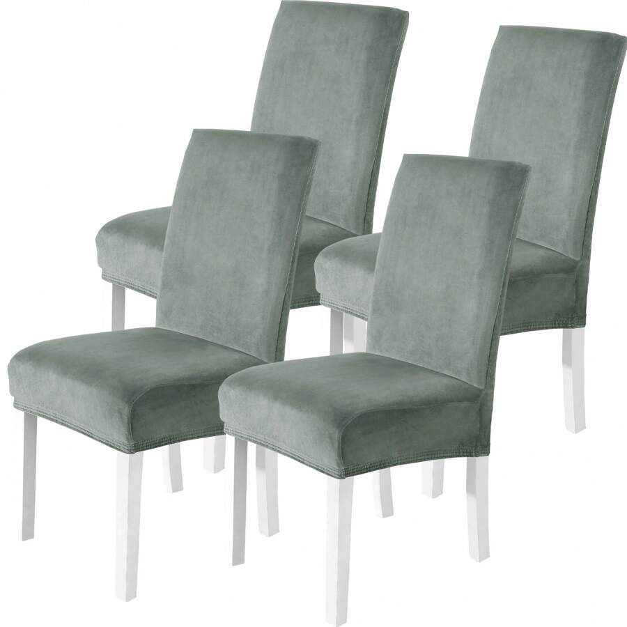 CYCMACO - Fundas de terciopelo para silla con respaldo (4/6 piezas), universales, para cocina, elásticas y para salón - Verde Pastel - Ver 1