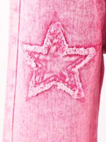 New Baby Girls Washed Denim Embroidered Casual Everyday Versatile Bib Overalls - Pink - View 7