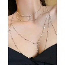 Sexy Rhinestone Beaded Body Chain, Women's Sexy Body Jewelry, Sparkling Pendant Tassel Necklace, Sexy Chest Chain, Stylish Sexy Elegant Chain For Women, Elegant Sexy Women Necklace
