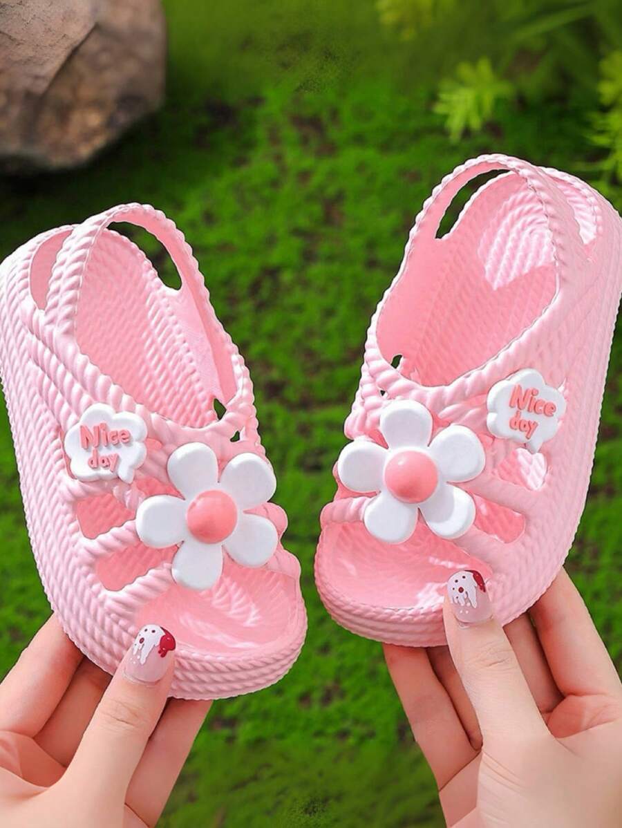 女童 EVA 防滑软底沙滩花凉鞋，适合室内和室外，夏季 - 粉色 - 查看 1