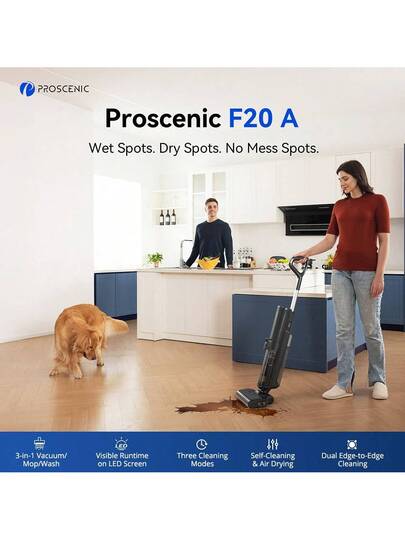 Proscenic F20A Cordless Stofzuiger Mop, 35 Minute Runtime, LED Display, Self Cleaning Air Drying, All Around Edge Cleaning, App Control, Solid Liquid Separation, EU Plug. view 2