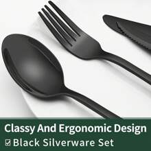 48-Piece Black Silverware Set With Organizer, Black Flatware Set With Steak Knives For   Tainless Steel Tableware Cutlery Set, Mirror Finished Utensil Sets For Home Restaurant