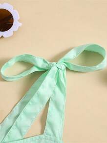 Vestido de princesa para bebé niña, sin mangas, con tirantes anudados, lunares suizos, volantes y tul. Conjunto de verano para niña pequeña. - Verde - Ver 4