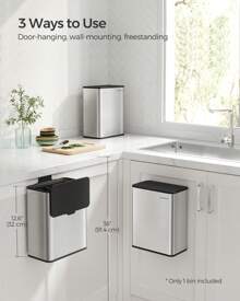 SONGMICS Hanging Trash Can, 2.1-Gallon (8 L) Small Kitchen Garbage Can With Lid, Cabinet Door Hanging Or Wall-Mounted With Hooks, For Under Sink, Bathrooms