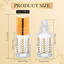 10pcs 3ml/6ml Glass Refillable Essential Oil Roll-On Bottles, Portable Mini Sample Lip Oil Containers - Gold - View 11