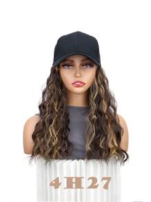 棒球帽假发带短卷发水波假发接发合成纤维卷发波浪假发帽可调节女士混合棕色金发假发