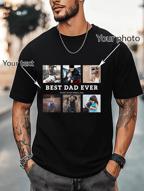 Customized Men's Personalized Loose Fit Dad Mom T-Shirt - Add Your Images (Father/Mother/Selfie/Family Photo/Pet Photo/Friend Photo/Party/Team/ Boyfriend/Girlfriend/Pet/Couple Matching/ Workwear) And Your Text To Design Your Personalized Printed T-Shirt,Stylish,Fashion,Hipster,Casual,Minimal Chic,Personalized,Customized,Custom,Unique,Guy Costumes,Capsule Wardrobe,Men Basic/Street Style,Ideal Gifts For Him,Boyfriend,Family,Friends,For Birthdays,For Vacation/Holiday,For School/Competition,For Sports/Climbing