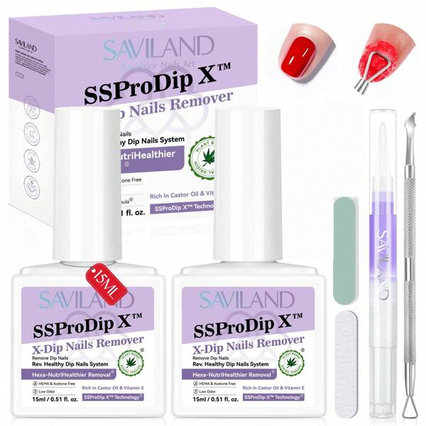 SAVILAND Zmywacz do paznokci w proszku: 2 szt. Zestaw do usuwania paznokci na bazie roślinnej Delikatnie i szybko usuwaj paznokcie metodą zanurzeniową za pomocą odpychacza olejku do skórek Pilniki do paznokci dla entuzjastów paznokci Do użytku domowego