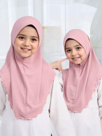 1 件透气柔软四季轻质穆斯林头巾，纯色儿童休闲伊斯兰围巾，适合 6-10 岁 10-16 岁儿童