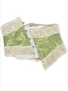 1 件女式蕾丝边短款紧身胸衣，提花腰带 - 綠色 - 查看 3