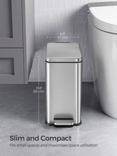 SONGMICS Bote de Basura, Cubo de Baño Pequeño de 10 L con Tapa, Cubo de Inodoro con Pedal, para Espacios Pequeños, Marco de Acero, Plata MLTB561E10