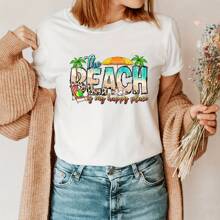 1pcSea Breeze, Beach Atmosphere, And Only "Beach Is My Happy Place" Hot Stamping Transfer Stickers - Perfect For DIY T-Shirts, Jeans, Masks, And Backpacks