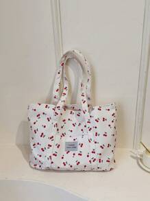 Túi Tote Vải Nhung Đơn Giản Màu Trơn Sức Chứa Lớn - trắng - Xem 5