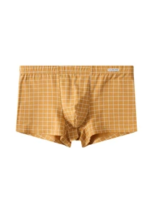 3pcs Men's Plaid Briefs, Fashion Comfortable Casual Boxer Shorts