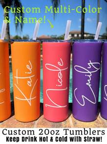 Personalized Name Tumbler With Straw, Customized Colorful 20oz Stainless Steel Insulated Tumbler- Double Wall Lid, Tumbler With Picture, Picture Tumbler, Photo Tumbler, Custom Tumbler, Gift For Her, Gift For Dad, A Unique Christmas Gift. Leak Proof, Fits Cup Holders, Great For All Seasons, Ideal For Camping, Travel - For Housewarming Living Room,Bedroom,Tea Room,Home,Dining Room,Office,School - Multicolor - View 1