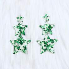 1 对绿色和紫色星形面罩亚克力印花夹式耳环，狂欢节派对珠宝 - 狂歡節 - 查看 42