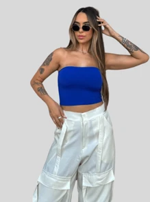 Strapless Polyamide Suplex Tube Top With Lining On The Bust, Fresh Summer - Royal Blue - View 3