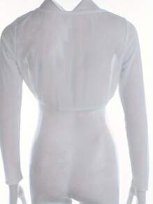 Women's Mesh See-Through Cropped Tops, Seamless Arm Shaper Compression Long Sleeve Solid Blouse - White - View 3