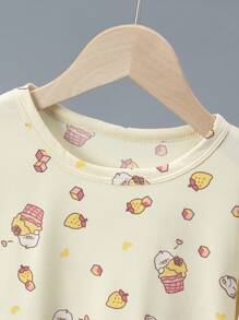 4pcs/Set Girls Lightweight 3/4 Sleeve Cartoon Print Pajama Set, Spring & Summer Top And 7/8 Pants Set