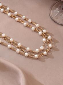 1pc Vintage-Style Multi-Layered Faux Pearl Necklace For Women, Suitable For Gifts, Valentine's Day, Wedding, Party - Multicolor - View 3