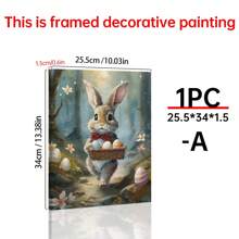 1PC Cute Rabbit Decor, Hiking Easter Bunny Poster, Forest Canvas Wall Art, Easter Bunny Decor, Easter Day Wall Art- Home Decor -Living Room, Bed Room, Hallway Decoration Gifts Birthday Graduation