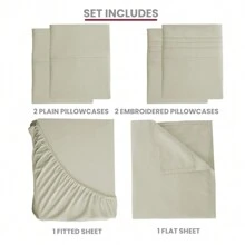 LUX DECOR 6-Piece Embroidered Bed Sheet Set – Brushed Microfiber, Deep Pocket, Lightweight & Breathable – Graduation Gifts, Home Decor, Sleep Protection For Dorms, Student Beds, Back‑To‑School Gift, Soft Bed Linens, Comfortable Sleep, Luxury Bed Set, Valentine's Day Bedroom, Spring Bedding Refresh, Guest Room Essentials, Dorm Room Bedding, Premium Bed Linens, Easy Care Sheets, Hypoallergenic Fabric, Year-Round Comfort, Master Bedroom Update, Matching Bedding Set, Hotel Quality Linens - 灰褐色 - 查看 3