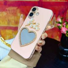 1 szt. Platerowana prosta krawędź luksusowa miękka pełna obudowa serca z kryształkami lustrzanymi etui na telefon kompatybilne z iPhone 16/Galaxy S24 Ultra/Edge 30/Infinix Smart 8/Infinix Hot 40i/Tecno Spark 20/Tecno Spark 20C/Tecno Spark Go 2024/Redmi Note 13 Pro+/Honor X8 - Biały - Zobacz 5