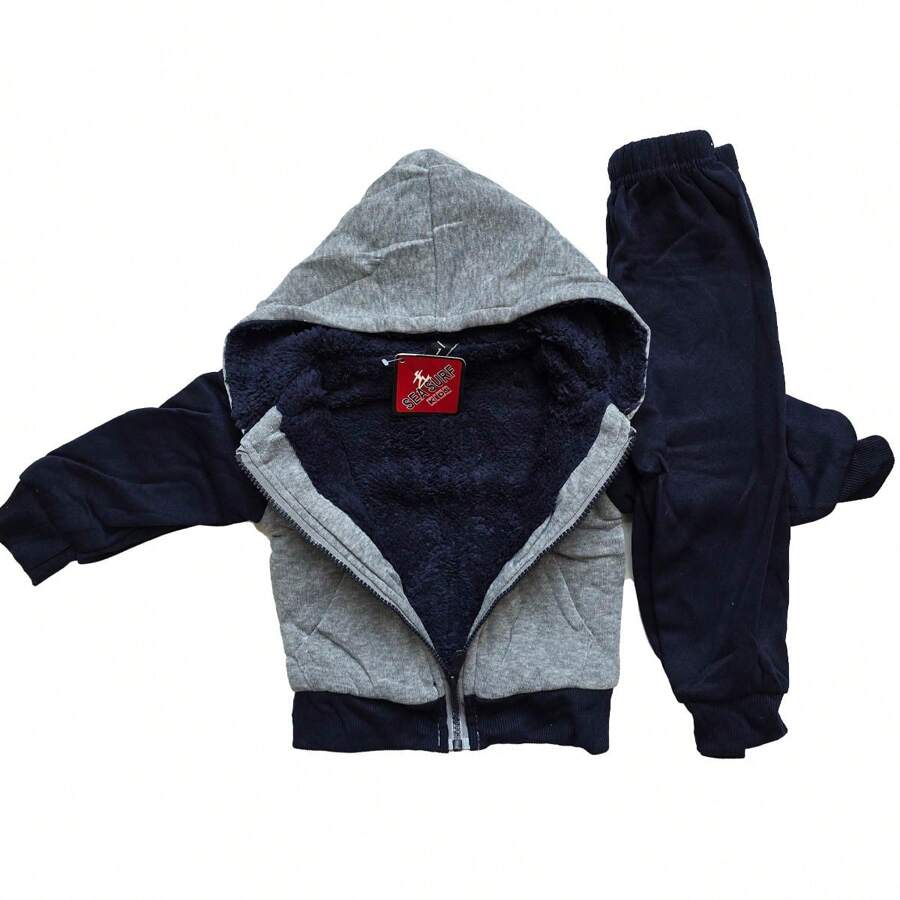 Sea Surf Children's Plush Sweatshirt Set, Fully Lined, Cozy And Warm, Ideal For Intense Cold, Casual And Modern Style For Boys, Perfect For Walks, Parties, Outdoor Play, Daily Use In Winter And Gifts. - 淺灰色 - 查看 1