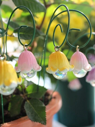 6pcs/3Pcs Lily Of The Valley Garden Stakes Decor Metal Yard Art Ornaments Spring Summer Resin Flower Garden Stakes Outdoor Lawn Pathway Patio Plant Pot, Flower Bed, Lawn Pathway Patio Plant Pot, Flower Bed, Outdoor, Office And Table Decoration With Resin Flower Pot, Birthday Wedding Gift, Spring Decoration,Halloween, Christmas, Thanksgiving And Harvest Festival Gifts And Decorations,Autumn,Fall