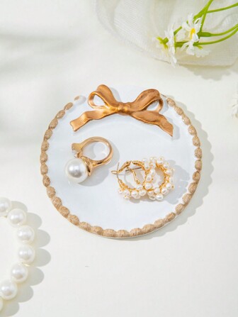 2pcs Ins Style High-Quality Bow Decor Tray, Cute Candle Plate, Vintage Photo Prop, Small Cake Plate, Decorative Accessory