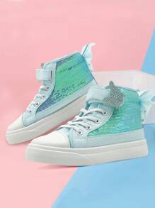 Toddler Sneakers For Girls Boys Canvas High Top Kids Fashion Sparkle Sequins Bow Shoes Running Walking Casual Shoes Thick-Soled Sports Shoes