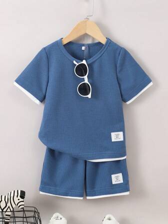 Kleine Jungen Sommer Kurzarm Set aus Waffelpique in Farbblocking für Sport und Lässig