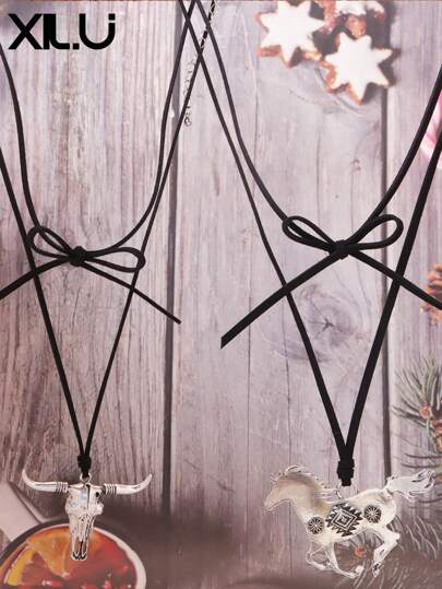 1 件时尚复古通勤 OL 风格日常佩戴配饰韩国天鹅绒蝴蝶结多层项链女士