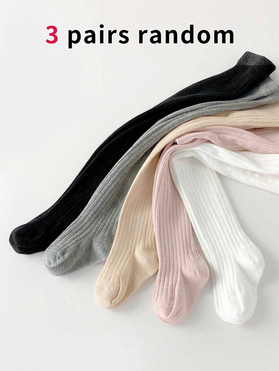 3 Pairs Kids Solid Color Leggings Pantyhose, Versatile Stirrup Tights For Students