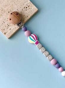 1pc Personalized Custom Name, Letter, Text Silicone DIY Name Tag, Rainbow, Hot Air Balloon, Customized Bag Accessory, Clip Or Hang, Keychain, Pendant, Beaded Flower Decor, Anti-Lost, Suitable For Backpack, Travel Bag, Luggage, Cute Accessory, Small Gift, Autumn/Winter, Shiny For Holidays, Cute, Adorable, Fun, Lovely,School Essentials