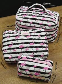 1pc Beautiful Black And White Striped Pink Flamingoquilted Makeup Bag.Valentines Travel Make Up Bag, Multifunctional Cosmetics Bag.Handheld Bathroom Wash Bag, Jewelry Storage Bag, Perfume Skin Care Storage Bag, Brush Bag, Sanitary Napkin Bag - Black and White - View 11