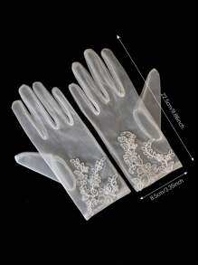 1 Pair White Floral Embroidered Bridal Gloves For Wedding Valentine's Day,For Summer Dress Autumn Accessories