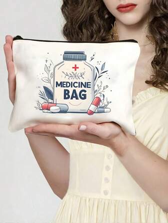 1/2 件药袋旅行药丸收纳袋，带腕带 - 小巧、男女通用、时尚帆布、不易褪色、轻便、带拉链封口，适用于急救和化妆品，是理想的健康礼物。护士节礼物之选。母亲节送给妈妈的完美礼物。复活节。