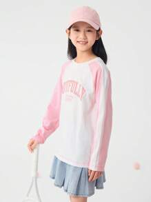 Balabala Camiseta de cuello redondo de Chica preadolescente, capa ligera de primavera