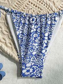 2025 Nowość Kobiety Seksowny Kwiatowy Nadruk Halter Szyja Wiązany Bikini 2 Części Zestaw, Odzież Plażowa, Na Letnie Wakacje