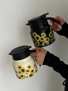 1 pièce Cafetière/Théière sous vide isolée double paroi en acier inoxydable 800 ml avec motif tournesol, tasse de voyage, gobelet à fond plat, convient pour le bureau, le restaurant, l'extérieur, l'école, la maison. Idéal pour les cadeaux de Noël, Saint-Valentin, Fête des mères, Rentrée des classes, anniversaire.