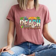 1pcSea Breeze, Beach Atmosphere, And Only "Beach Is My Happy Place" Hot Stamping Transfer Stickers - Perfect For DIY T-Shirts, Jeans, Masks, And Backpacks