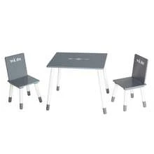 GALOZZOIT Ensemble Table + 2 Chaises - Pieds en Bois Massif - Style Scandinave - Gris Foncé/Blanc