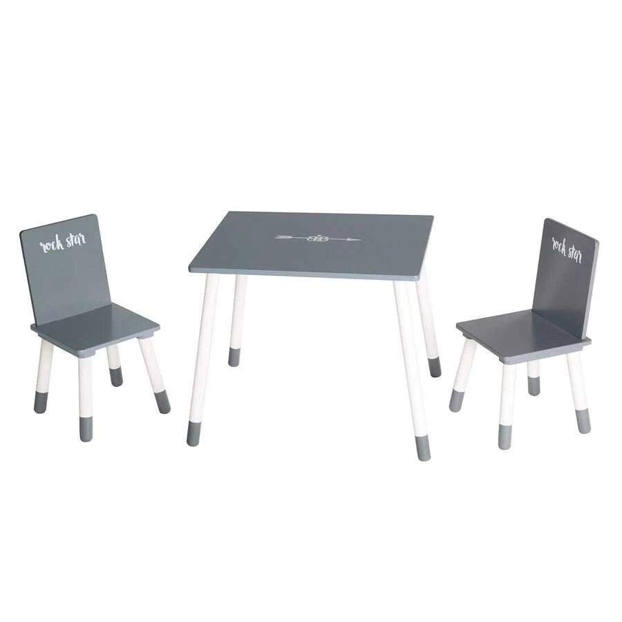 GALOZZOIT Ensemble Table + 2 Chaises - Pieds en Bois Massif - Style Scandinave - Gris Foncé/Blanc