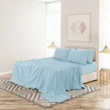 LUX DECOR 6-Piece Embroidered Bed Sheet Set – Brushed Microfiber, Deep Pocket, Lightweight & Breathable – Graduation Gifts, Home Decor, Sleep Protection For Dorms, Student Beds, Back‑To‑School Gift, Soft Bed Linens, Comfortable Sleep, Luxury Bed Set, Valentine's Day Bedroom, Spring Bedding Refresh, Guest Room Essentials, Dorm Room Bedding, Premium Bed Linens, Easy Care Sheets, Hypoallergenic Fabric, Year-Round Comfort, Master Bedroom Update, Matching Bedding Set, Hotel Quality Linens - 藍色 - 查看 6