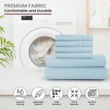 LUX DECOR 6-Piece Embroidered Bed Sheet Set – Brushed Microfiber, Deep Pocket, Lightweight & Breathable – Graduation Gifts, Home Decor, Sleep Protection For Dorms, Student Beds, Back‑To‑School Gift, Soft Bed Linens, Comfortable Sleep, Luxury Bed Set, Valentine's Day Bedroom, Spring Bedding Refresh, Guest Room Essentials, Dorm Room Bedding, Premium Bed Linens, Easy Care Sheets, Hypoallergenic Fabric, Year-Round Comfort, Master Bedroom Update, Matching Bedding Set, Hotel Quality Linens - 藍色 - 查看 7