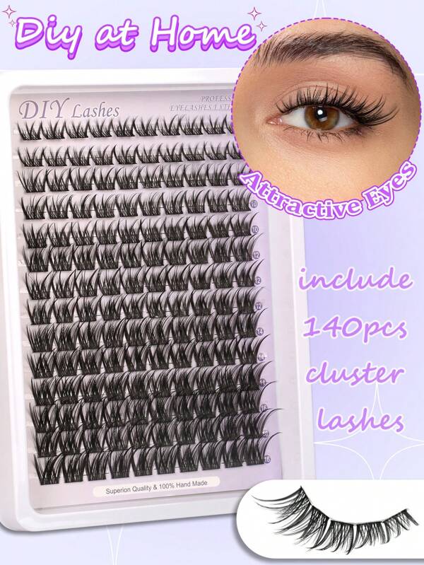 Himirell 140pcs Natural Lash Clusters C Curl Mix 8-16mm Wispy Soft Natural Lashes DIY Clusters Individual False Eyelashes, Easy To Wear, Reusable, Suitable For Daily Makeup