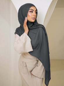 1 Khăn trùm đầu bằng vải viscose trơn màu dành cho nữ, Băng đô mềm mại, viền rộng, Khăn trùm đầu chống nắng đa năng, Thích hợp sử dụng hàng ngày cho trang phục - Màu xám đen - Xem 3