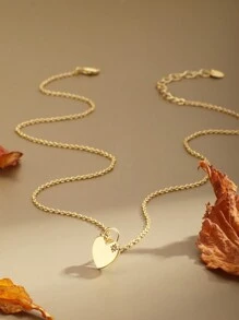 Charm-In 1 件优雅锆石心形锁吊坠项链，轻质黄铜链，女士时尚珠宝，情人节送给女朋友的优雅礼物 - 金黃色 - 查看 5